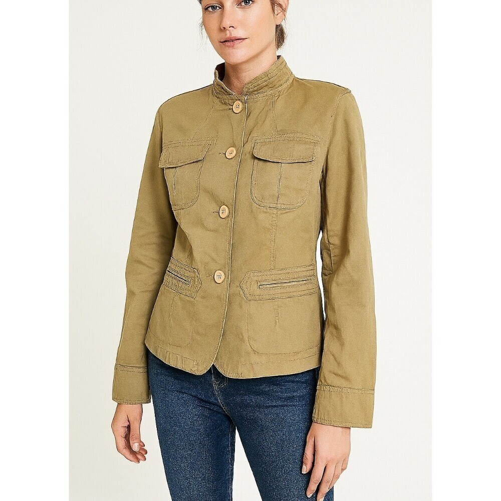 Garnet Hill Military Blazer Jacket Women's Size 10 100% Cotton Brown Khaki